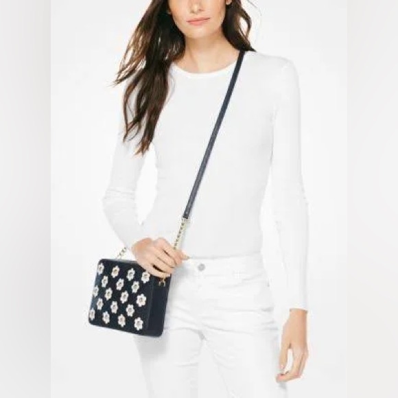 Michael Kors Jet Set floral leather crossbody navy blue - Picture 4 of 10